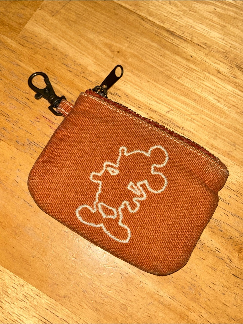 Orange Canvas embroidered Mickey Mouse Coin Pouch Disneyland Resort zippered